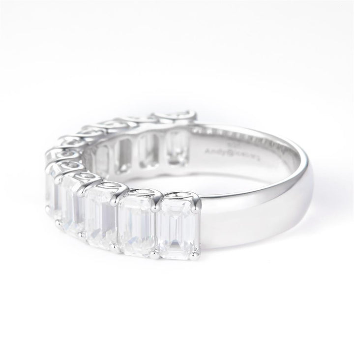 3.21 Ct. Moissanite Sterling Silver (White). Wdding Band with Emerald Cut Stones Ring. (Women). Size 7.5
