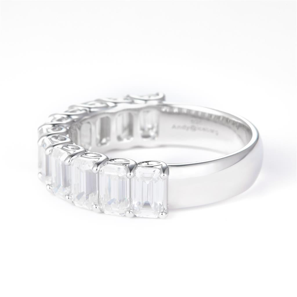 6.315 Ct. Moissanite Sterling Silver (White). Wedding Band with Emerald Cut Stones Ring. (Women). Size 7.5
