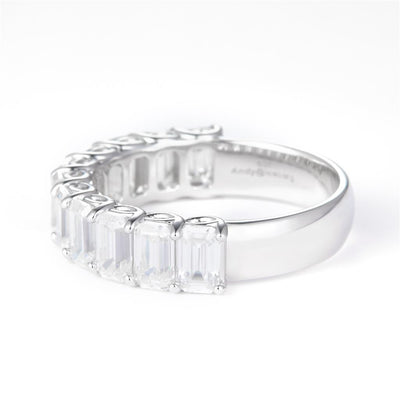 6.315 Ct. Moissanite Sterling Silver (White). Wedding Band with Emerald Cut Stones Ring. (Women). Size 7.5