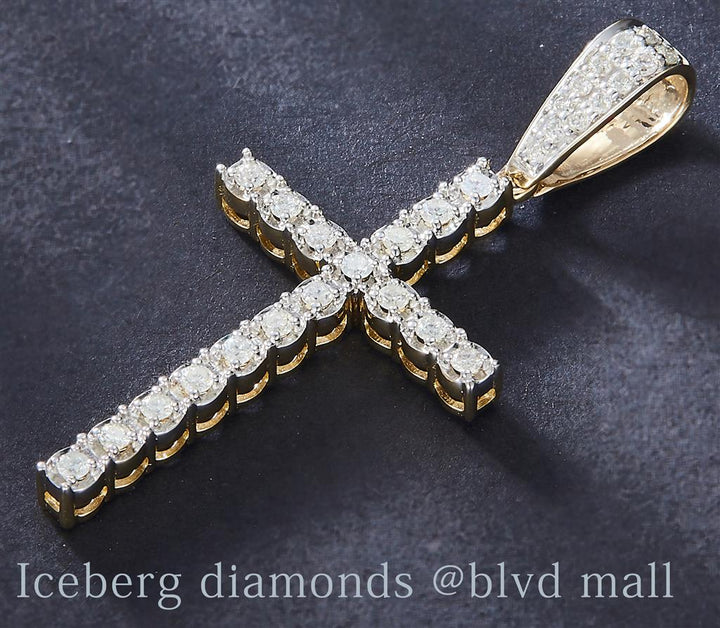 0.365 Ct. Diamond 14 Kt Gold (Yellow). Cross Pendant. (Unisex).