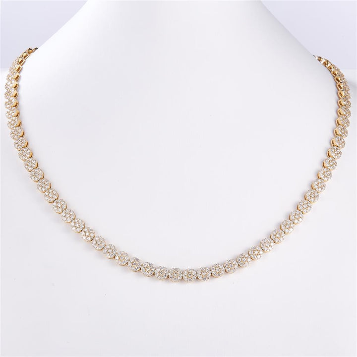 13.09 Ct. Diamond 10 Kt Gold (Yellow). Tennis Necklace Flower Style Chain. (Unisex). 22 in Long. 5 mm Wide