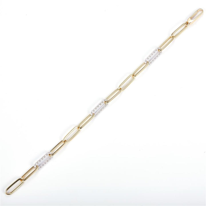 0.76 Ct. Moissanite 14 Kt Gold (Yellow). Paper Clip Link Bracelet. (Women). 7 in Long. 7 mm Wide