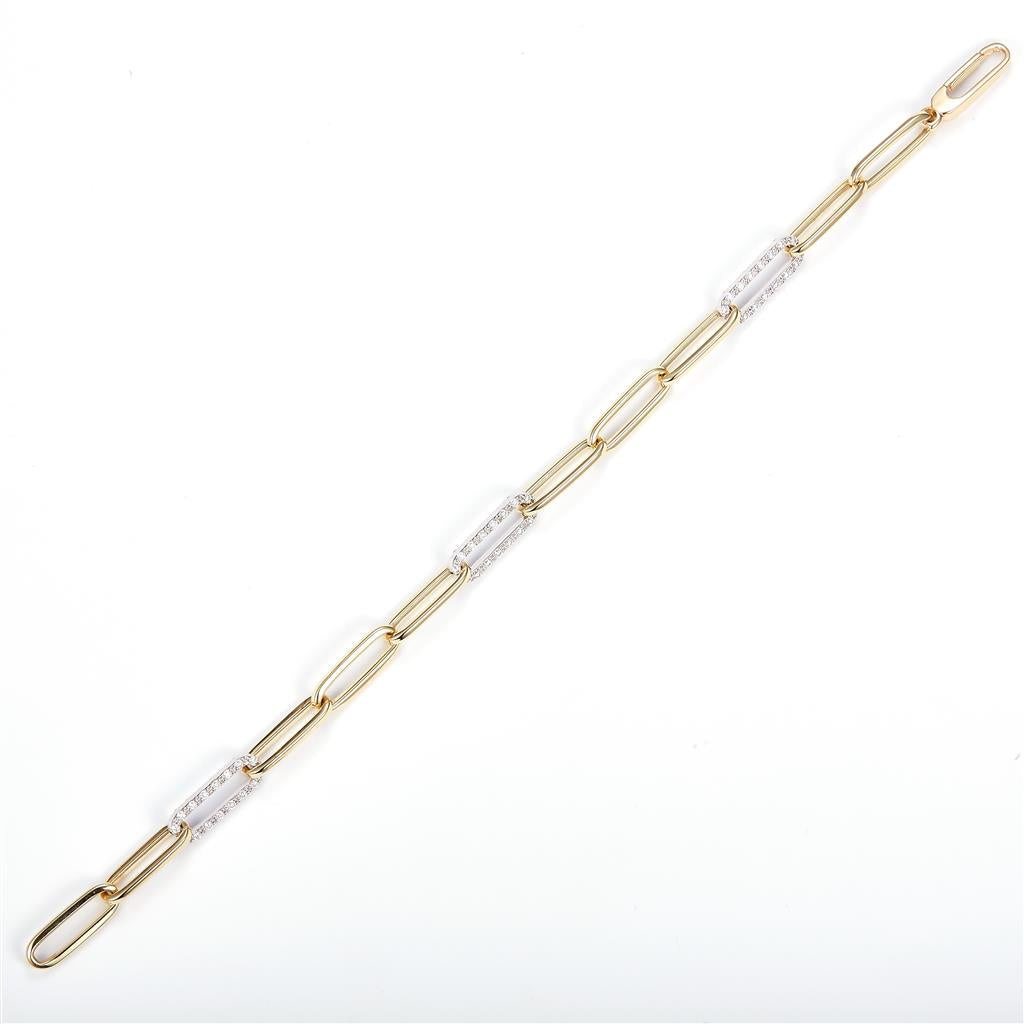 0.76 Ct. Moissanite 14 Kt Gold (Yellow). Paper Clip Link Bracelet. (Women). 7 in Long. 7 mm Wide