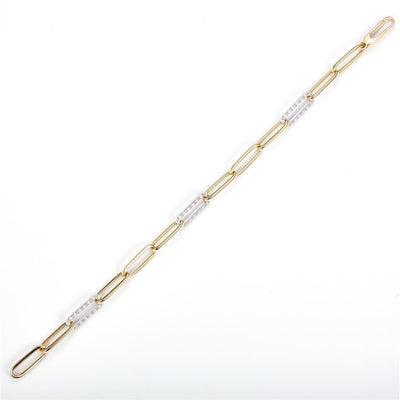 0.76 Ct. Moissanite 14 Kt Gold (Yellow). Paper Clip Link Bracelet. (Women). 7 in Long. 7 mm Wide