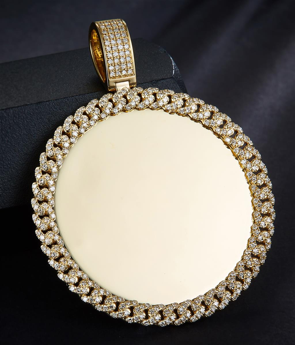 0.73 Ct. Diamond 10 Kt Gold (Yellow). Customizable Picture Pendant with Diamond Bezel (cuban style) Pendant. (Unisex).