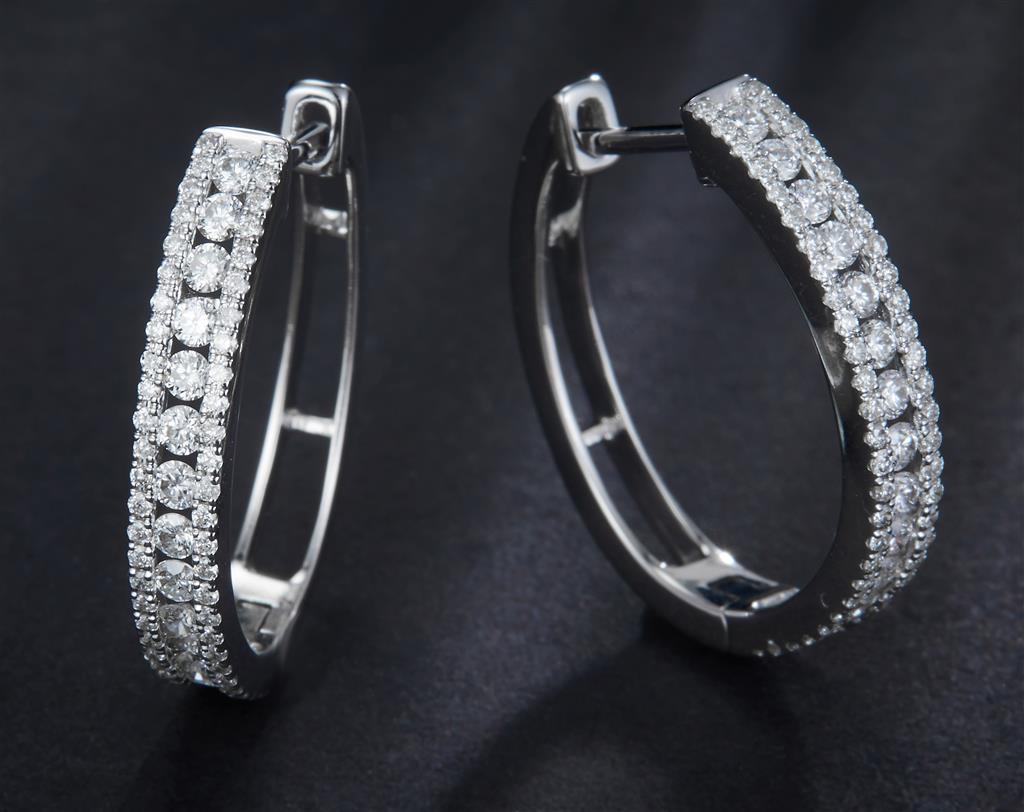 0.727 Ct. Diamond 14 Kt Gold (White). Hoop Earrings. (Women).