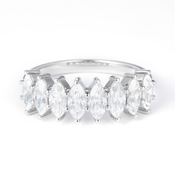 1.69 Ct. Moissanite Sterling Silver (White). Marquise Cut Stones Ring. (Women). Size 7.5