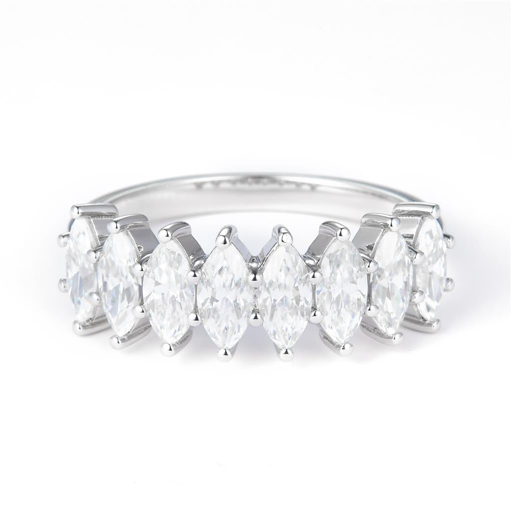 1.69 Ct. Moissanite Sterling Silver (White). Marquise Cut Stones Ring. (Women). Size 7.5