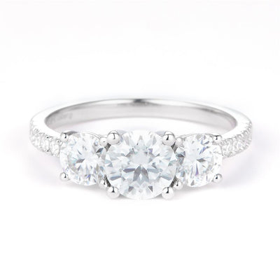 2.17 Ct. Moissanite Sterling Silver (White). 3-stone Style Ring. (Women). Size 7.5