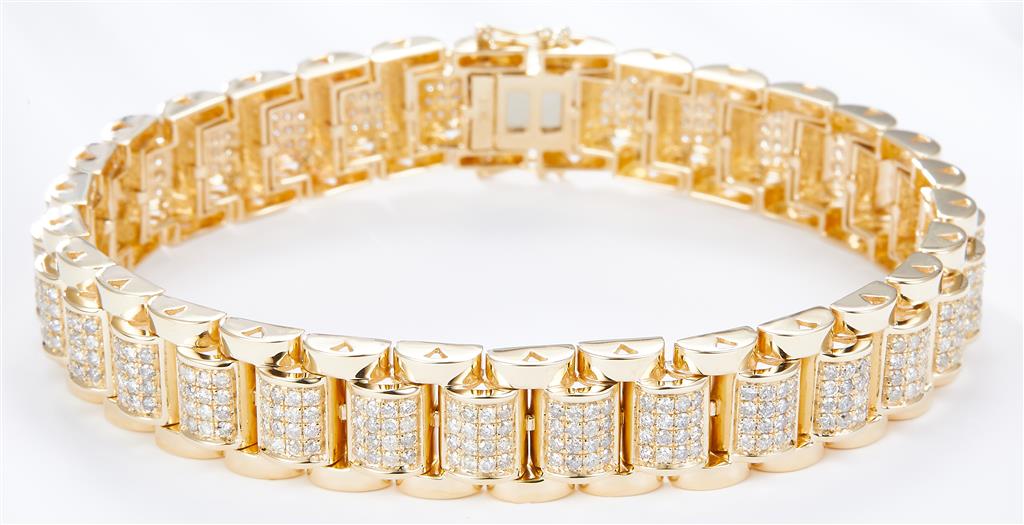4.19 Ct. Diamond 10 Kt Gold (Yellow). Solid Designer Bracelet. (Men). 8 in Long. 12.5 mm Wide