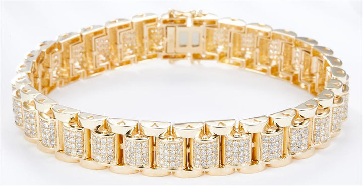 4.19 Ct. Diamond 10 Kt Gold (Yellow). Solid Designer Bracelet. (Men). 8 in Long. 12.5 mm Wide