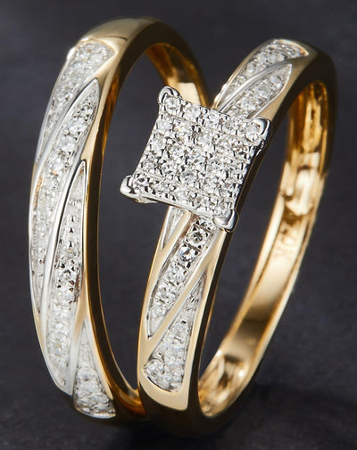 0.314 Ct. Diamond 14 Kt Gold (Yellow). Trio Set (Mens Band Size 10, Women Engag & Band) Wedding Set. Size 7.5