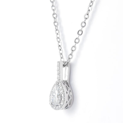 0.451 Ct. Moissanite Sterling Silver (White). Halo Style Solitaire Pear Cut Stone Charm Pendant. (Women).