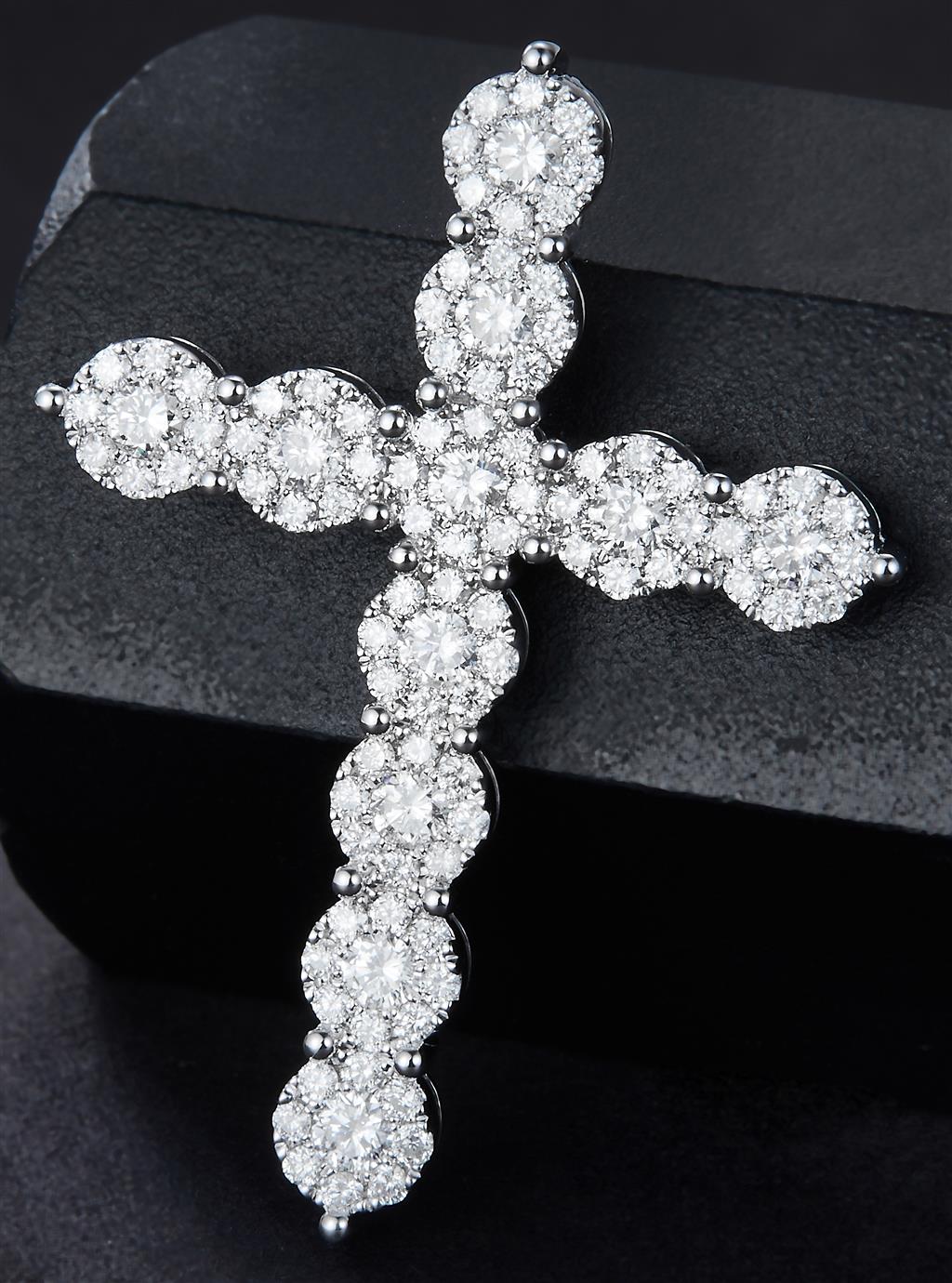 1.329 Ct. Diamond 14 Kt Gold (White). Cross Pendant. (Unisex).