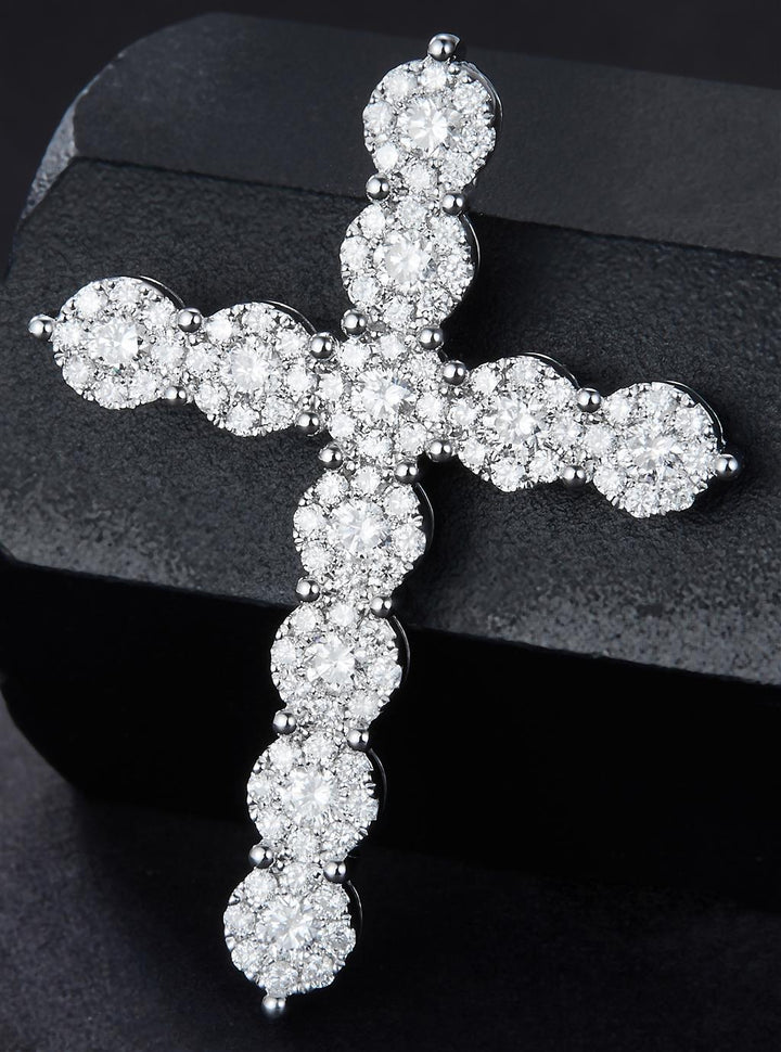 1.329 Ct. Diamond 14 Kt Gold (White). Cross Pendant. (Unisex).