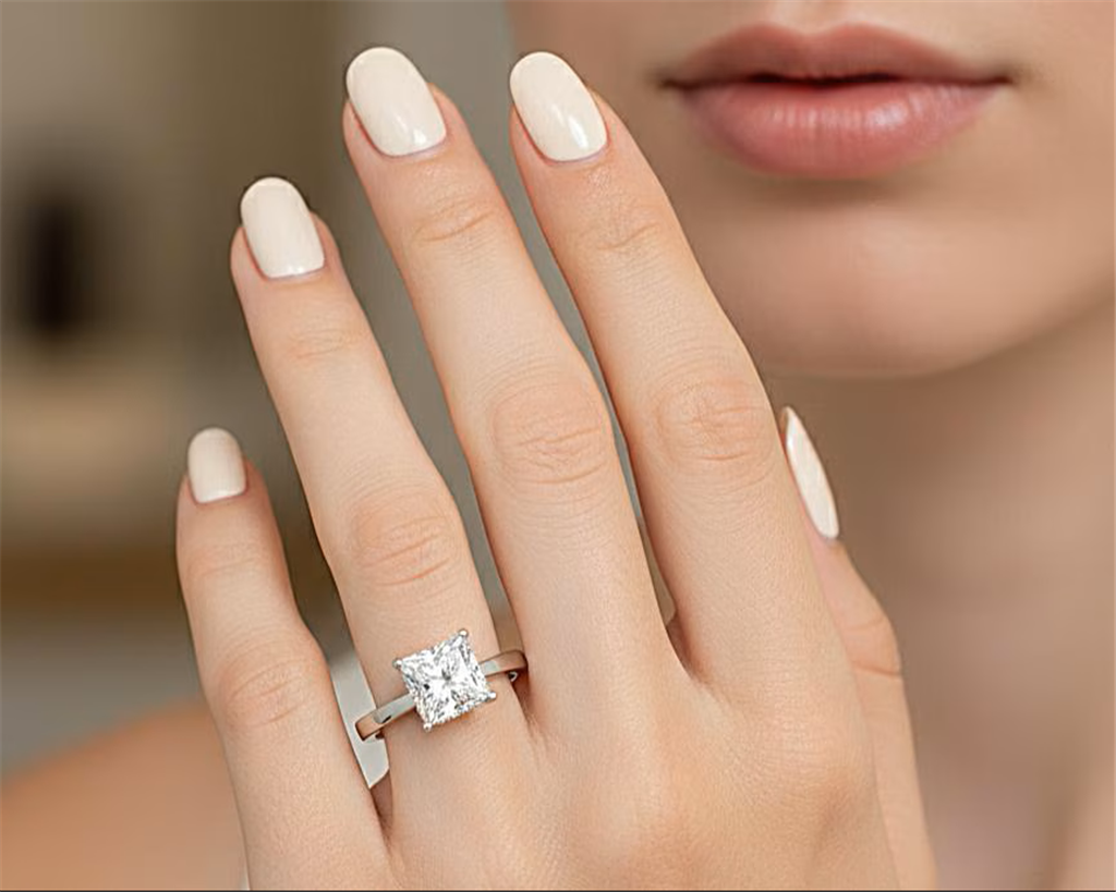 2.16 Ct. Diamond 14 Kt Gold (White). Princess Cut Ring. (Women). Size 7