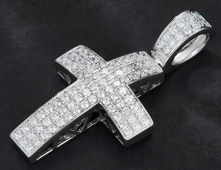 0.938 Ct. Diamond 14 Kt Gold (White). Cross Pendant. (Unisex).