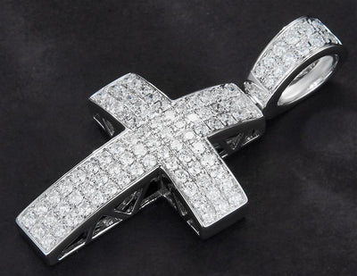 0.938 Ct. Diamond 14 Kt Gold (White). Cross Pendant. (Unisex).