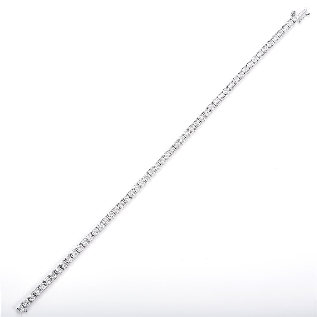 1.11 Ct. Diamond 10 Kt Gold (White). Tennis with Illusion Setting Bracelet. (Unisex). 8 in Long. 3.7 mm Wide