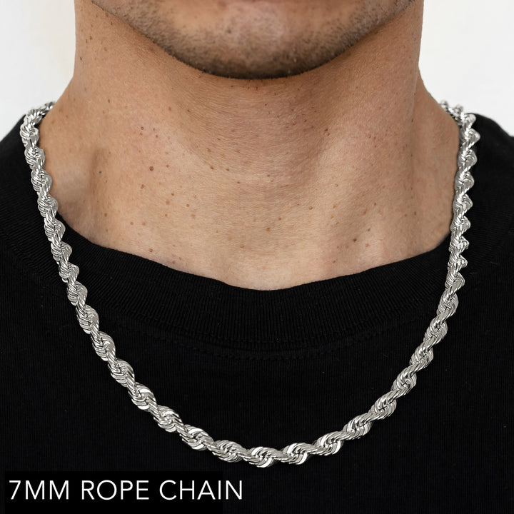 10K 7MM WHITE GOLD SOLID DC ROPE 20" CHAIN NECKLACE (AVAILABLE IN LENGTHS 7" - 30")