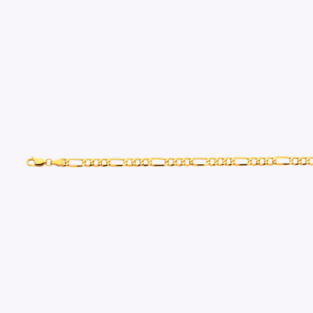 10K 4MM YELLOW GOLD HOLLOW FIGARO 8.5" CHAIN BRACELET (AVAILABLE IN LENGTHS 7" - 30")