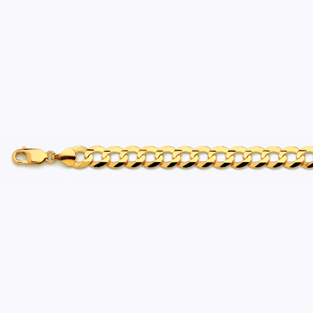 14K 9.5MM YELLOW GOLD SOLID CURB 22" CHAIN NECKLACE (AVAILABLE IN LENGTHS 7" - 30")