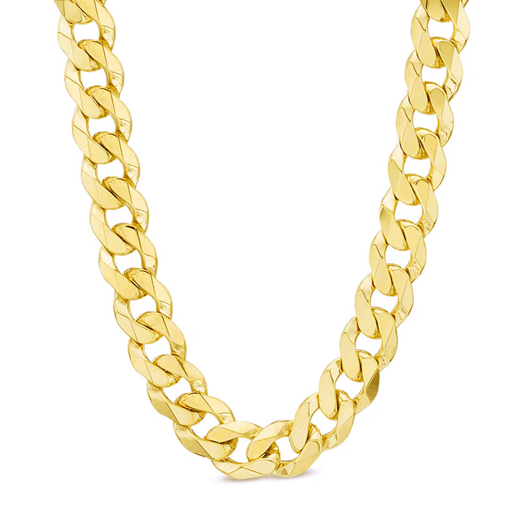 14K 9.5MM YELLOW GOLD SOLID CURB 26" CHAIN NECKLACE (AVAILABLE IN LENGTHS 7" - 30")
