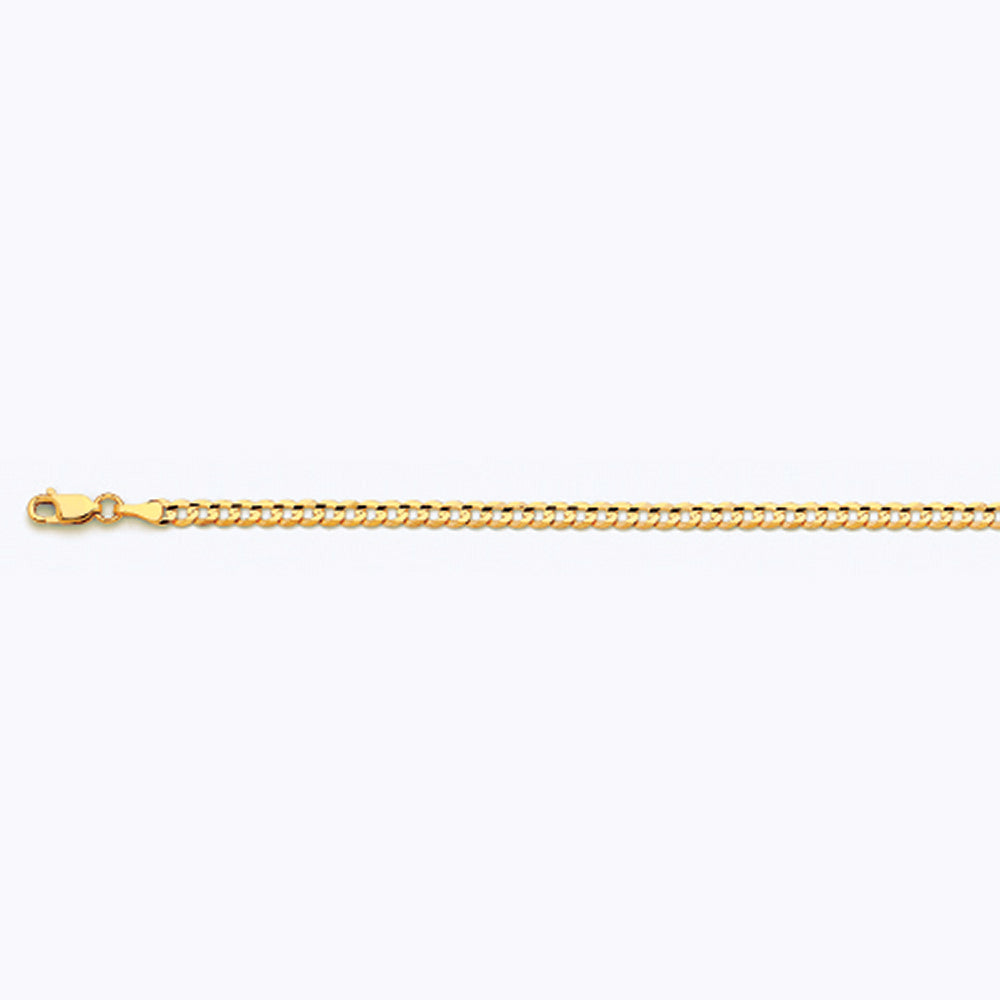 14K 3.5MM YELLOW GOLD SOLID CURB 26" CHAIN NECKLACE (AVAILABLE IN LENGTHS 7" - 30")