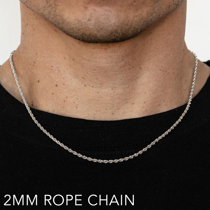 14K 2MM WHITE GOLD SOLID DC ROPE 16" CHAIN NECKLACE (AVAILABLE IN LENGTHS 7" - 30")