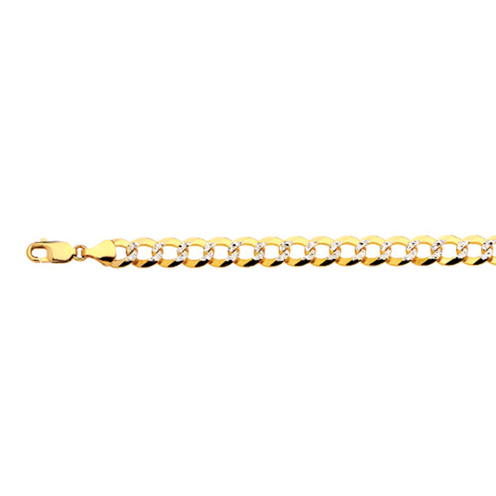 14K 9.5MM YELLOW GOLD SOLID PAVE CURB 16" CHAIN NECKLACE (AVAILABLE IN LENGTHS 7" - 30")