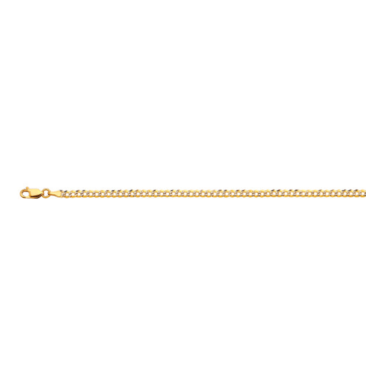 14K 3MM YELLOW GOLD SOLID PAVE CURB 30" CHAIN NECKLACE (AVAILABLE IN LENGTHS 7" - 30")