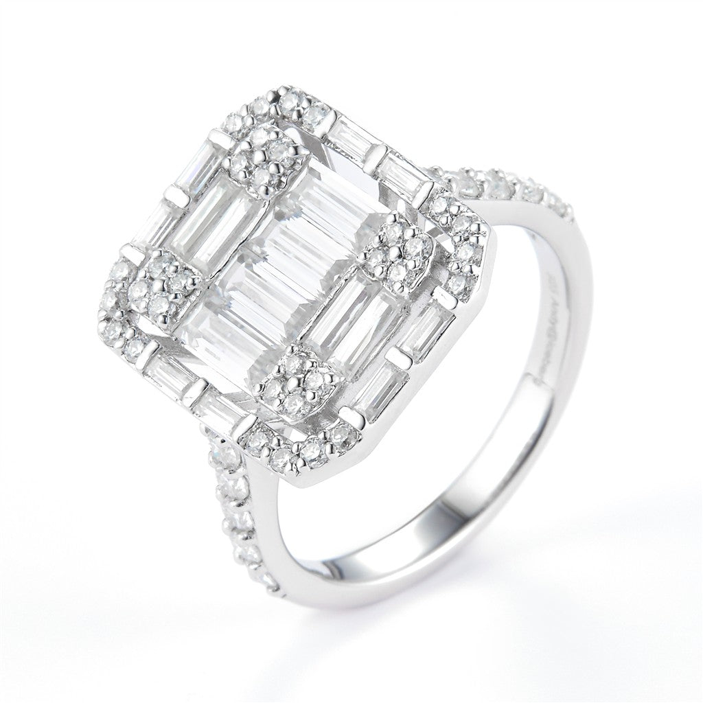 2.239 Ct. Moissanite 14 Kt Gold (White). with Baguettes Ring. (Women). Size 7.5