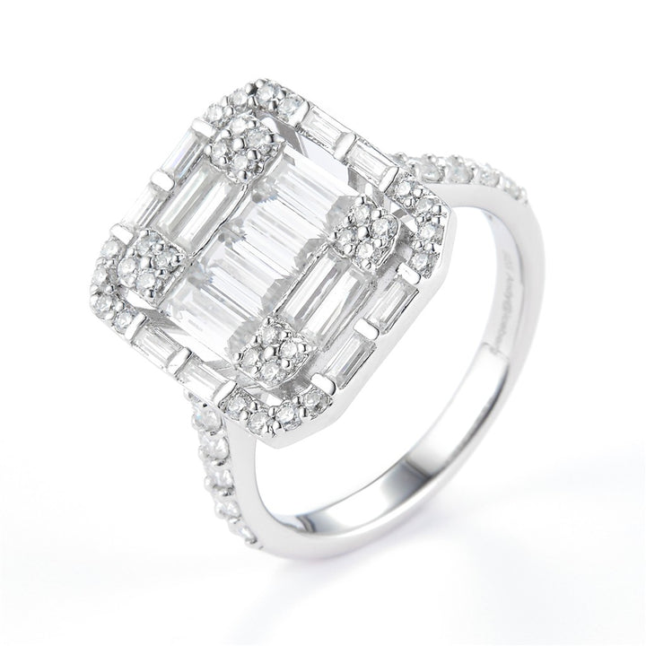 2.239 Ct. Moissanite 14 Kt Gold (White). with Baguettes Ring. (Women). Size 7.5