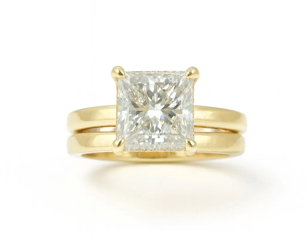 2.5 Ct. Diamond 10 Kt Gold (Yellow). Princess Cut Ring. (Women). Size 7