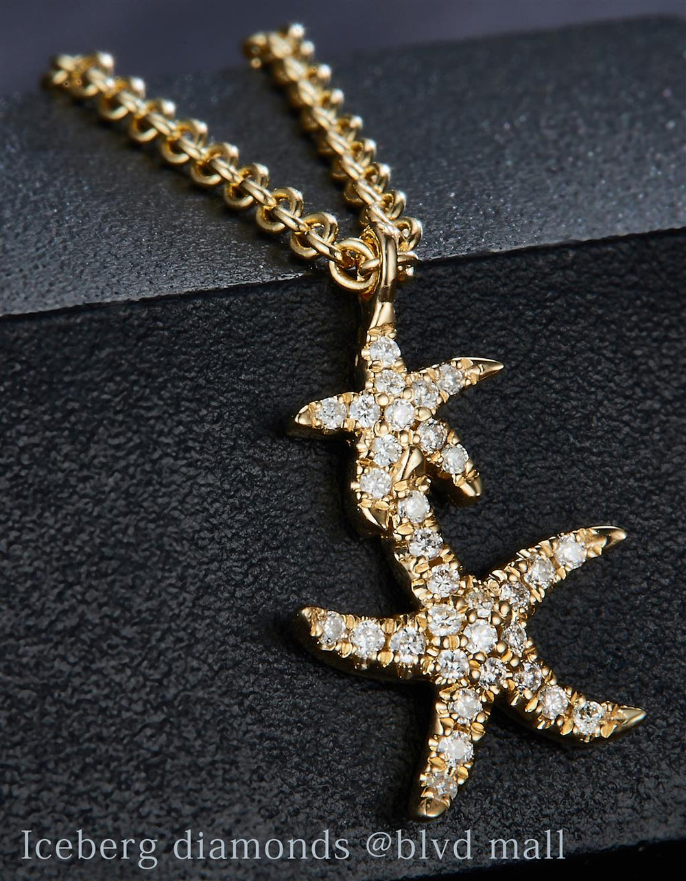 Yellow gold diamond double star fish pendant, view 2