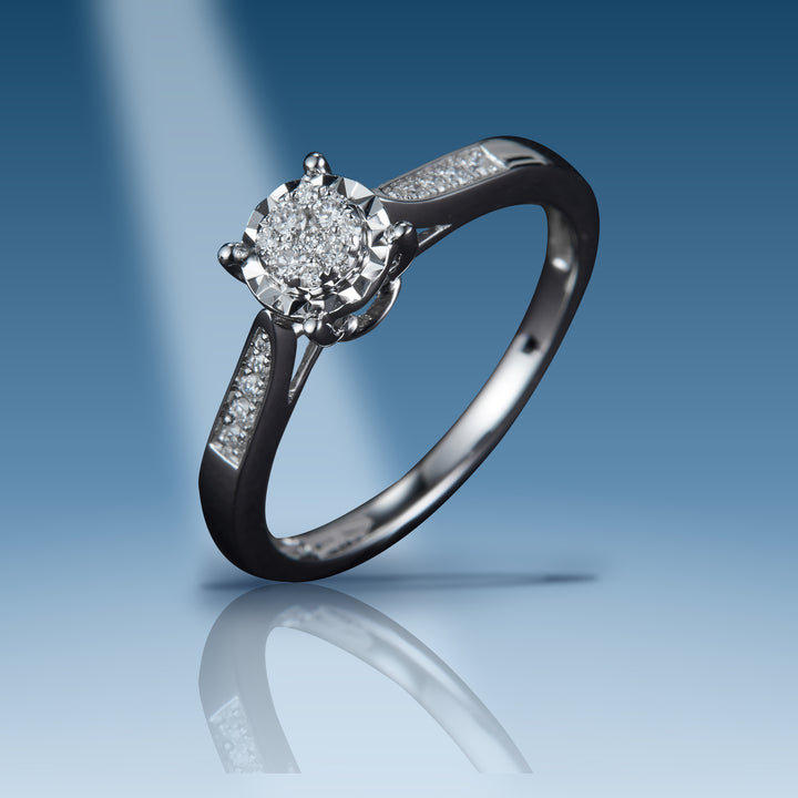 0.16 Ct. Diamond 14 Kt White Gold Ring on blue