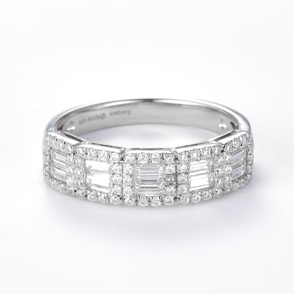 0.85 Ct. Moissanite Sterling Silver (White). Baguettes Wedding Band Ring. (Women). Size 7.5
