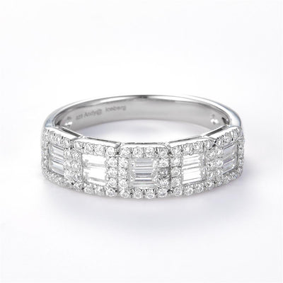 0.85 Ct. Moissanite Sterling Silver (White). Baguettes Wedding Band Ring. (Women). Size 7.5