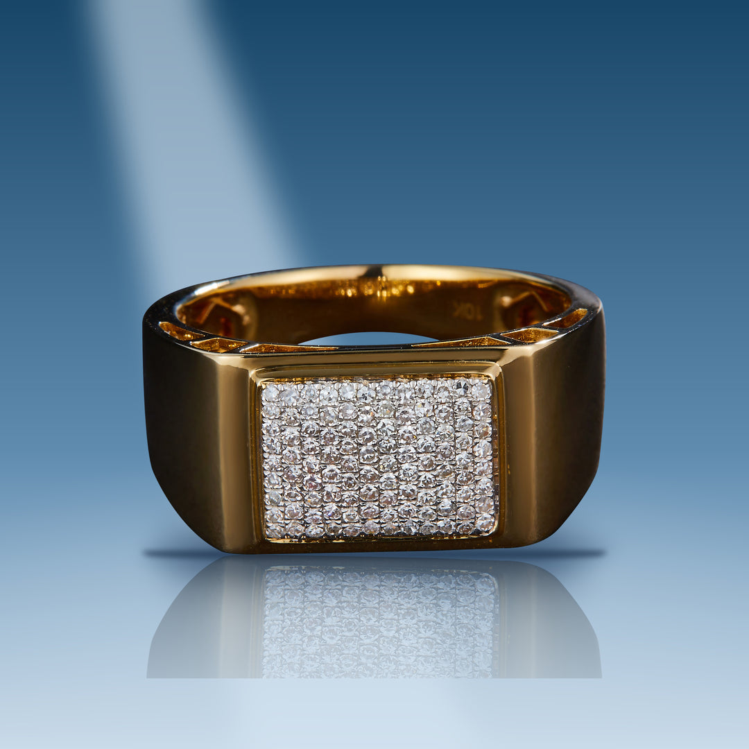 0.335 Ct. Diamond 10 Kt Yellow Gold Mens Ring on blue