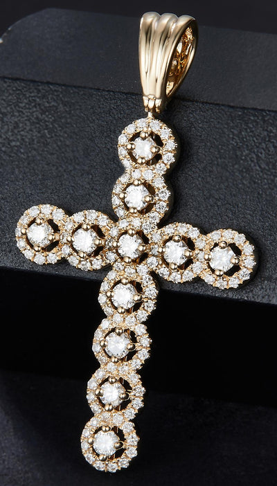 0.707 Ct. Diamond 14 Kt Gold (Yellow). Cross Pendant. (Unisex).