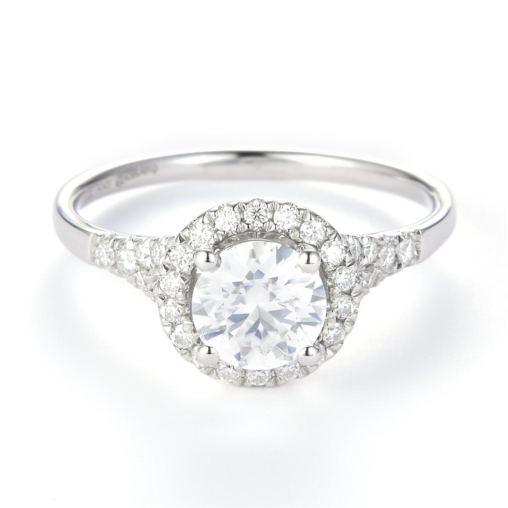 1.28 Ct. Moissanite Sterling Silver (White). Halo Style Solitaire Ring. (Women). Size 7.5