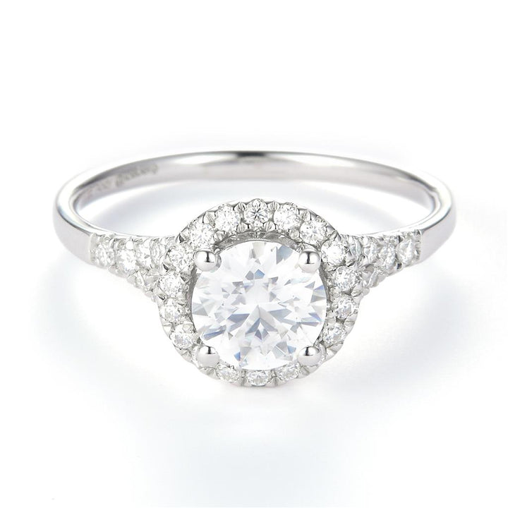1.28 Ct. Moissanite Sterling Silver (White). Halo Style Solitaire Ring. (Women). Size 7.5