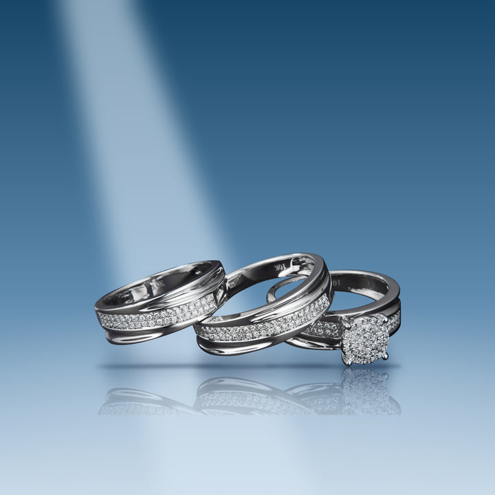 0.44 Ct. Diamond Trio Wedding Set on blue