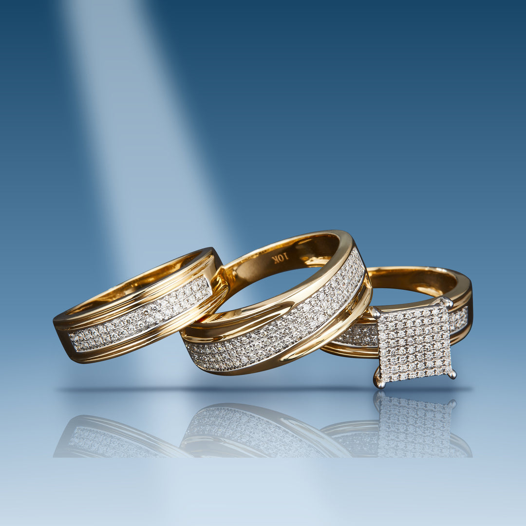 Yellow gold diamond trio wedding set
