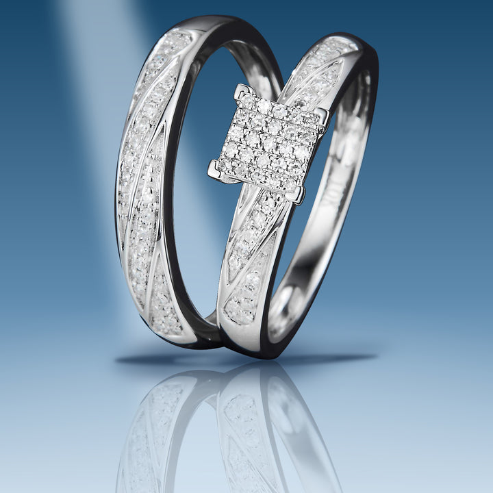 White gold diamond trio wedding set