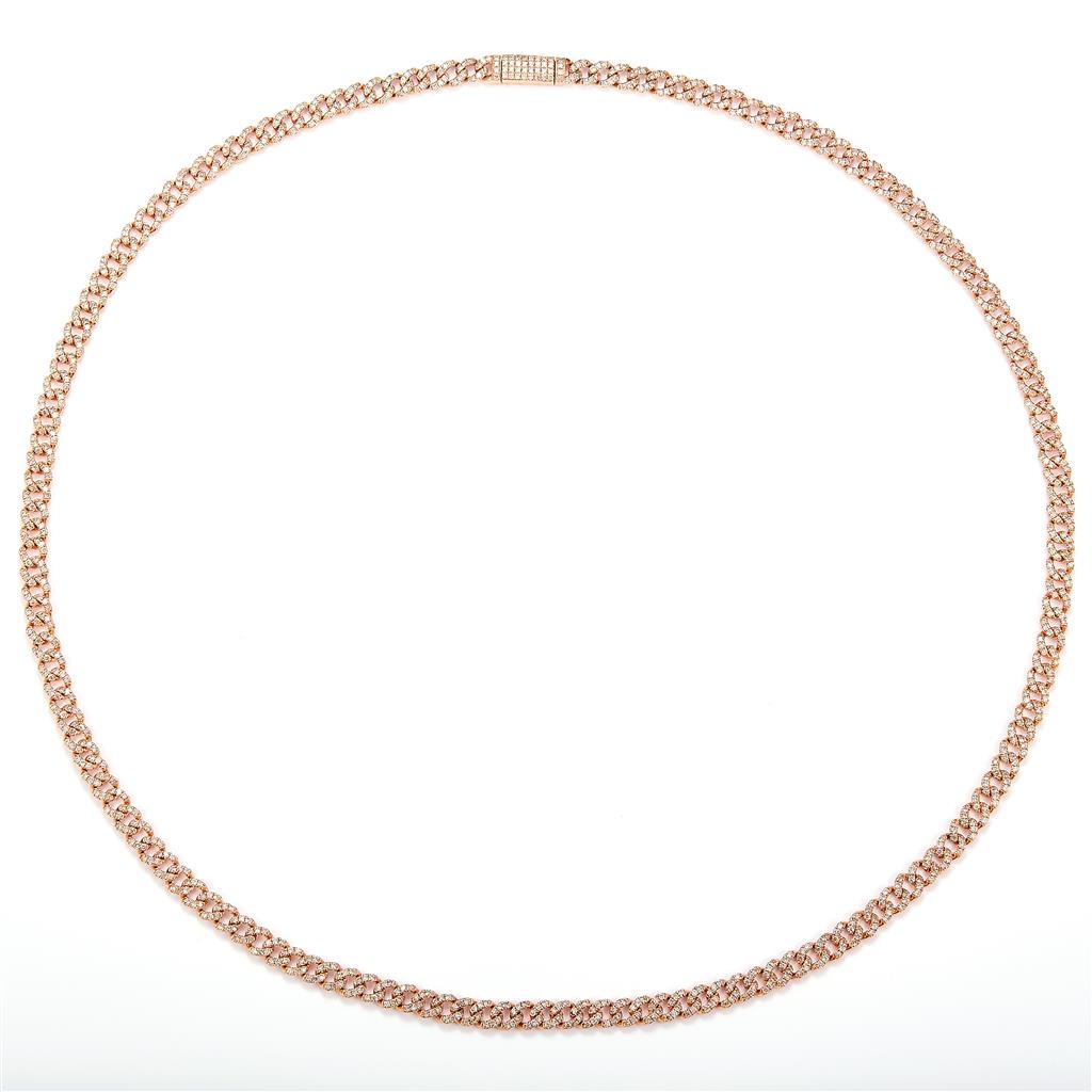 5.63 Ct. Diamond 14 Kt Gold (Rosé). Solid Cuban Link Chain. (Unisex). 22 in Long. 5 mm Wide