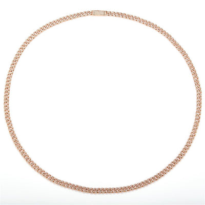 5.63 Ct. Diamond 14 Kt Gold (Rosé). Solid Cuban Link Chain. (Unisex). 22 in Long. 5 mm Wide