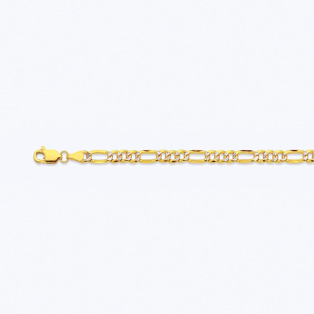 10K 4.5MM YELLOW GOLD HOLLOW PAVE FIGARO 26" CHAIN NECKLACE (AVAILABLE IN LENGTHS 7" - 30")