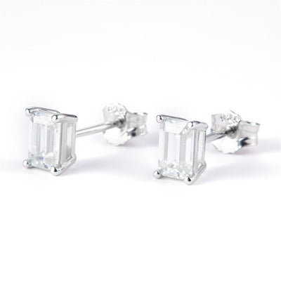 1.16 Ct. Moissanite Sterling Silver (White). Solitaire Stud with Emerald Cut Center Stone Earrings. (Women).