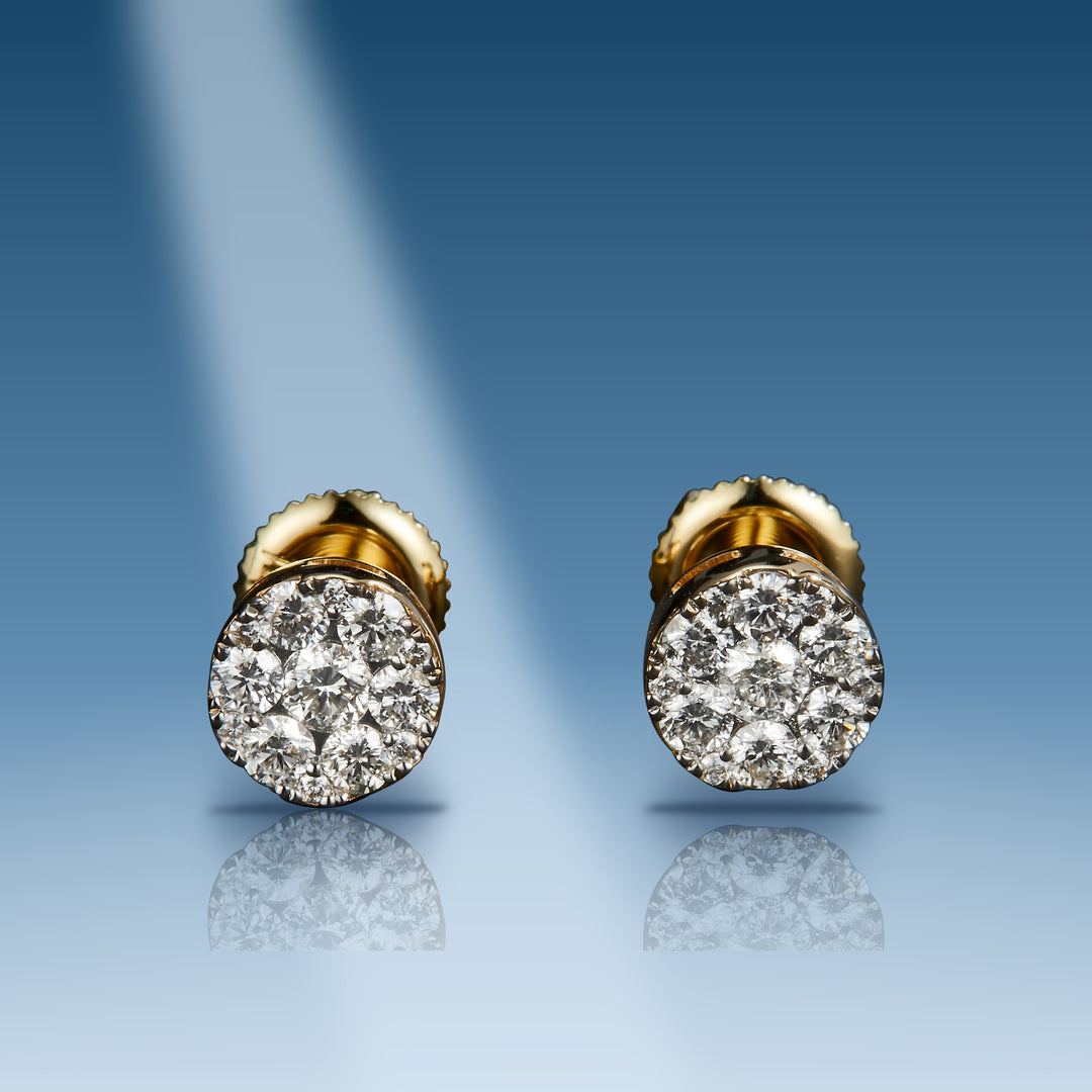 Yellow gold diamond flower style studs earrings